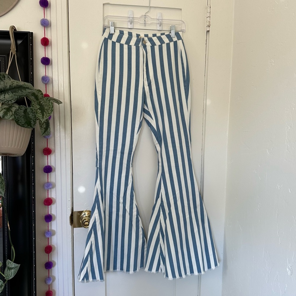 NWOT Striped Bell Bottom Demin Jeans